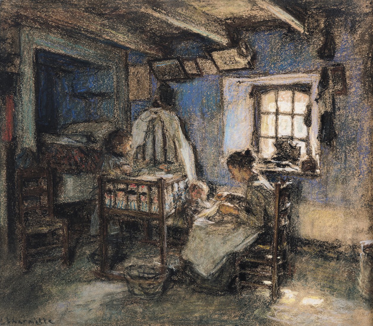 Inrikesinteriör, Wissant, 1913 (pastell på papper) av Leon Augustin Lhermitte