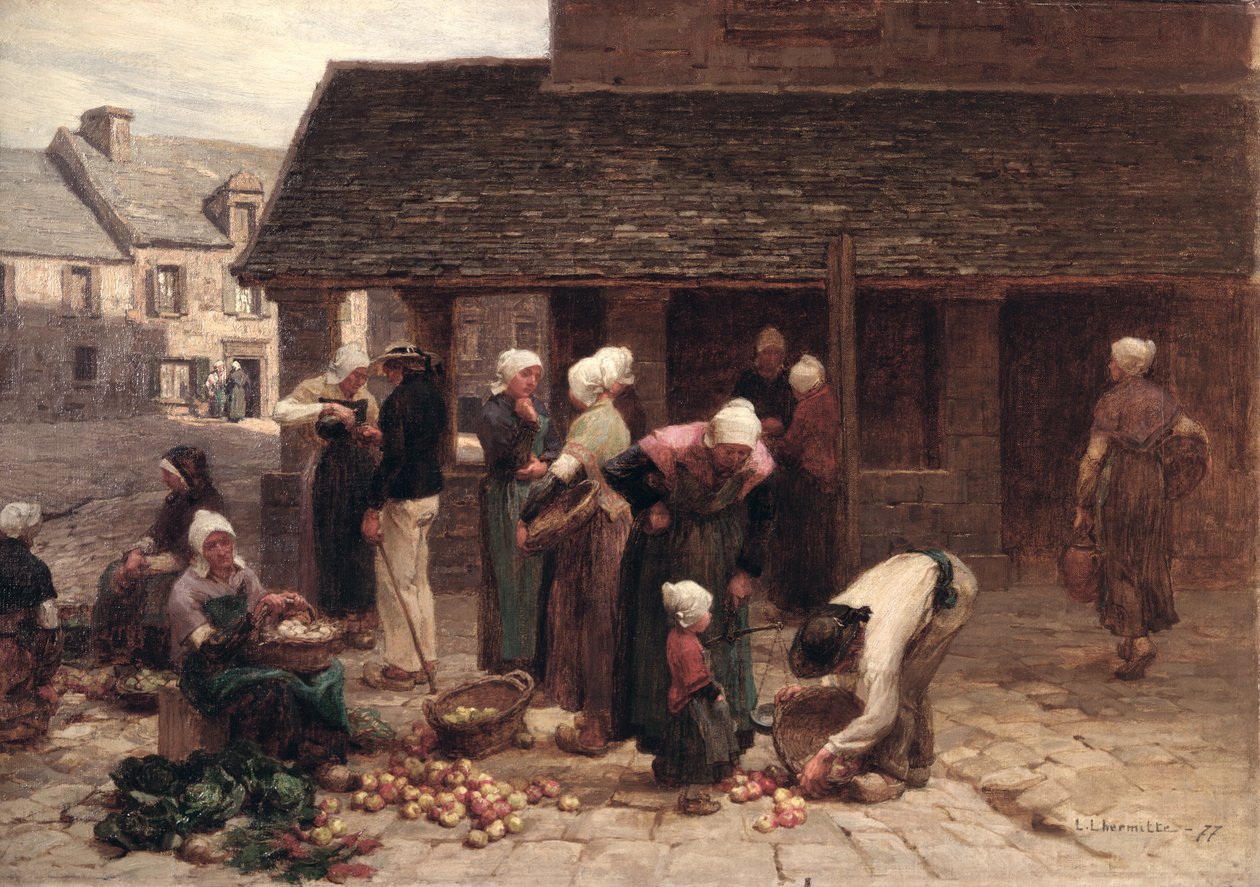 Marknaden i Ploudalmezeau, Bretagne, 1877 av Leon Augustin Lhermitte