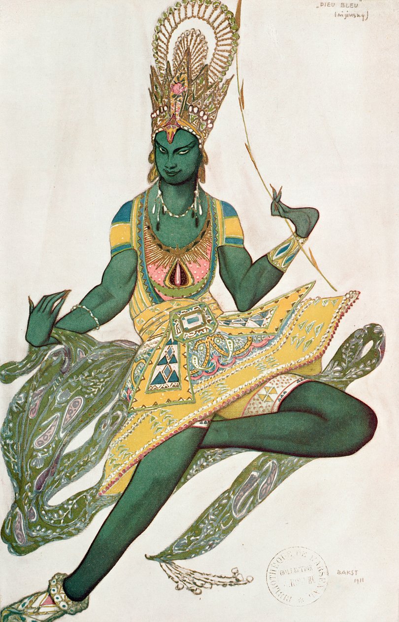 Kostymdesign för Nijinsky (1889-1950) för hans roll som den "blå guden", 1911 av Leon Bakst