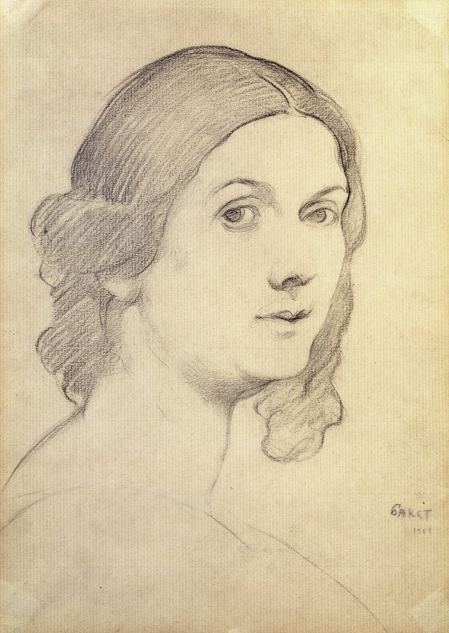 Porträtt av Isadora Duncan (1877-1927), 1908 (kol på papper) av Leon Bakst