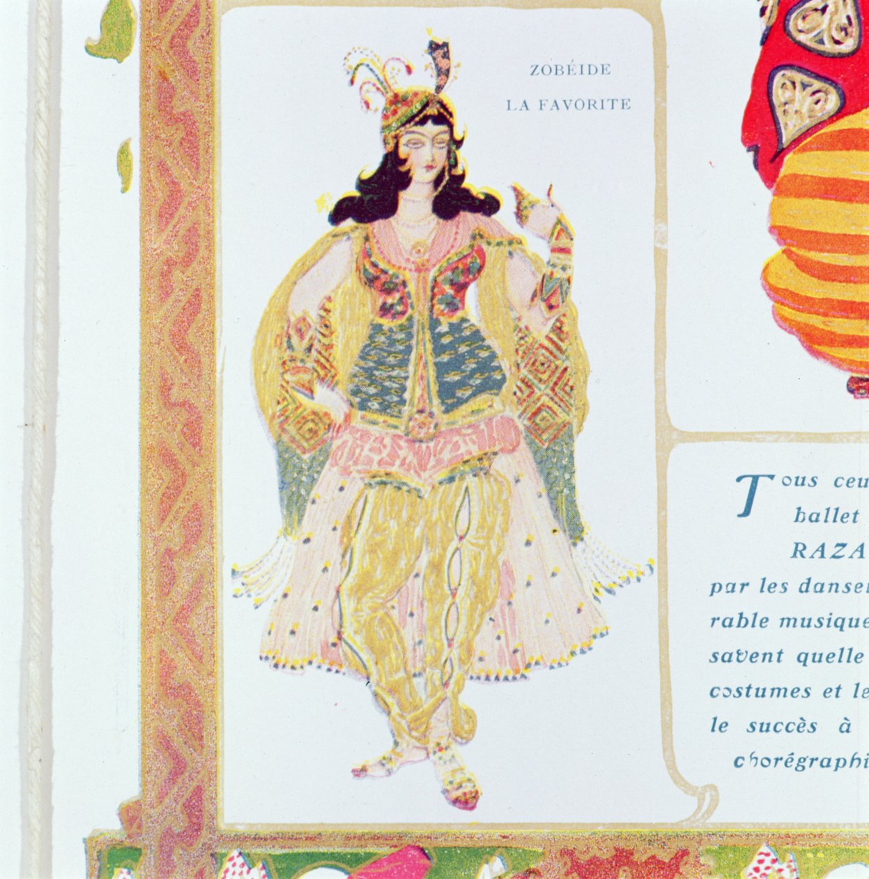 Zobeide, favoritbihustrun och ledare för Shariars harem, kostymdesign för Diaghilevs produktion av baletten 
