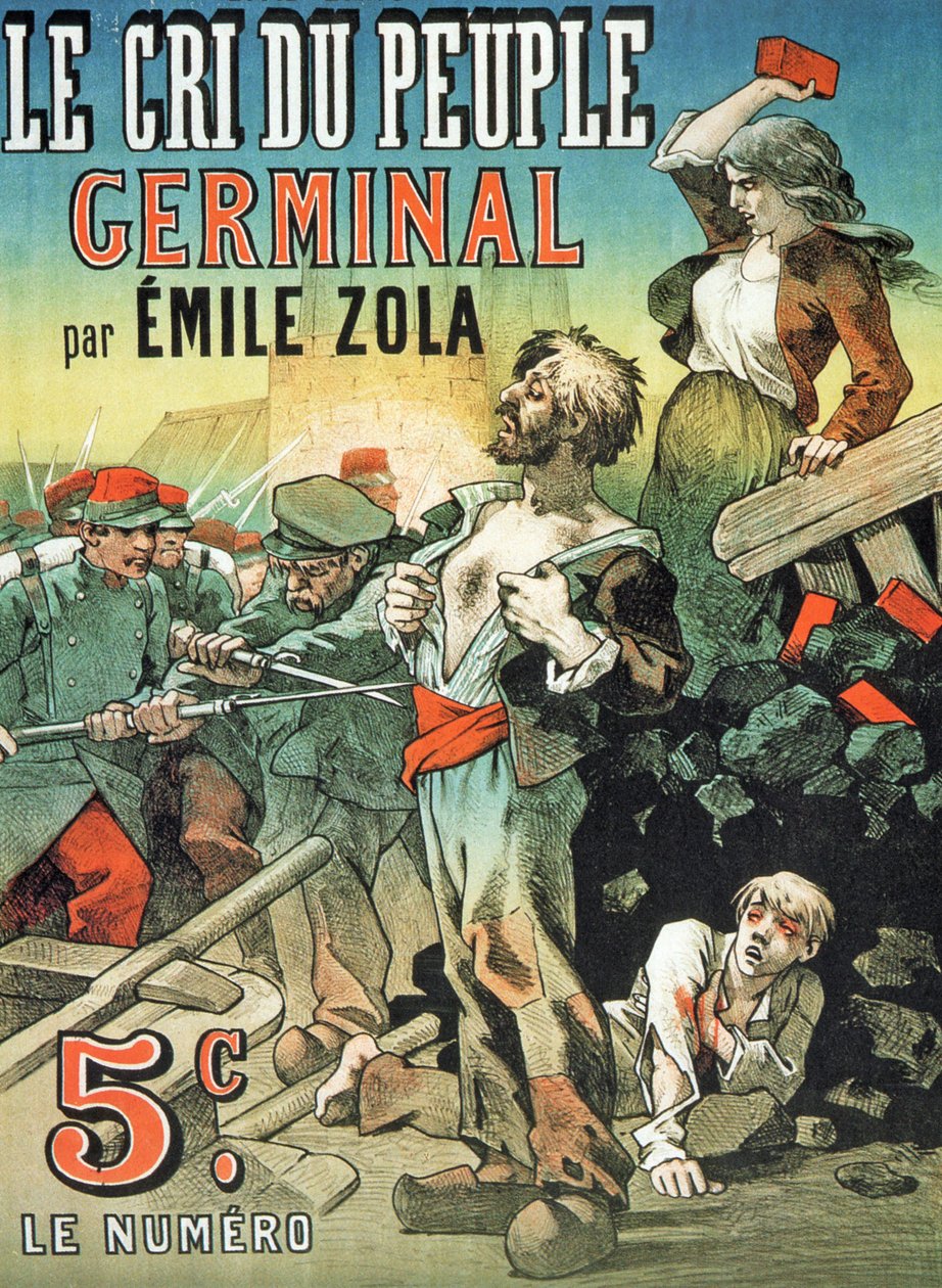 Affisch för publicering av Emile Zolas (1840-1902) "Germinal" i "Le Cri du Peuple". av Leon Choubrac