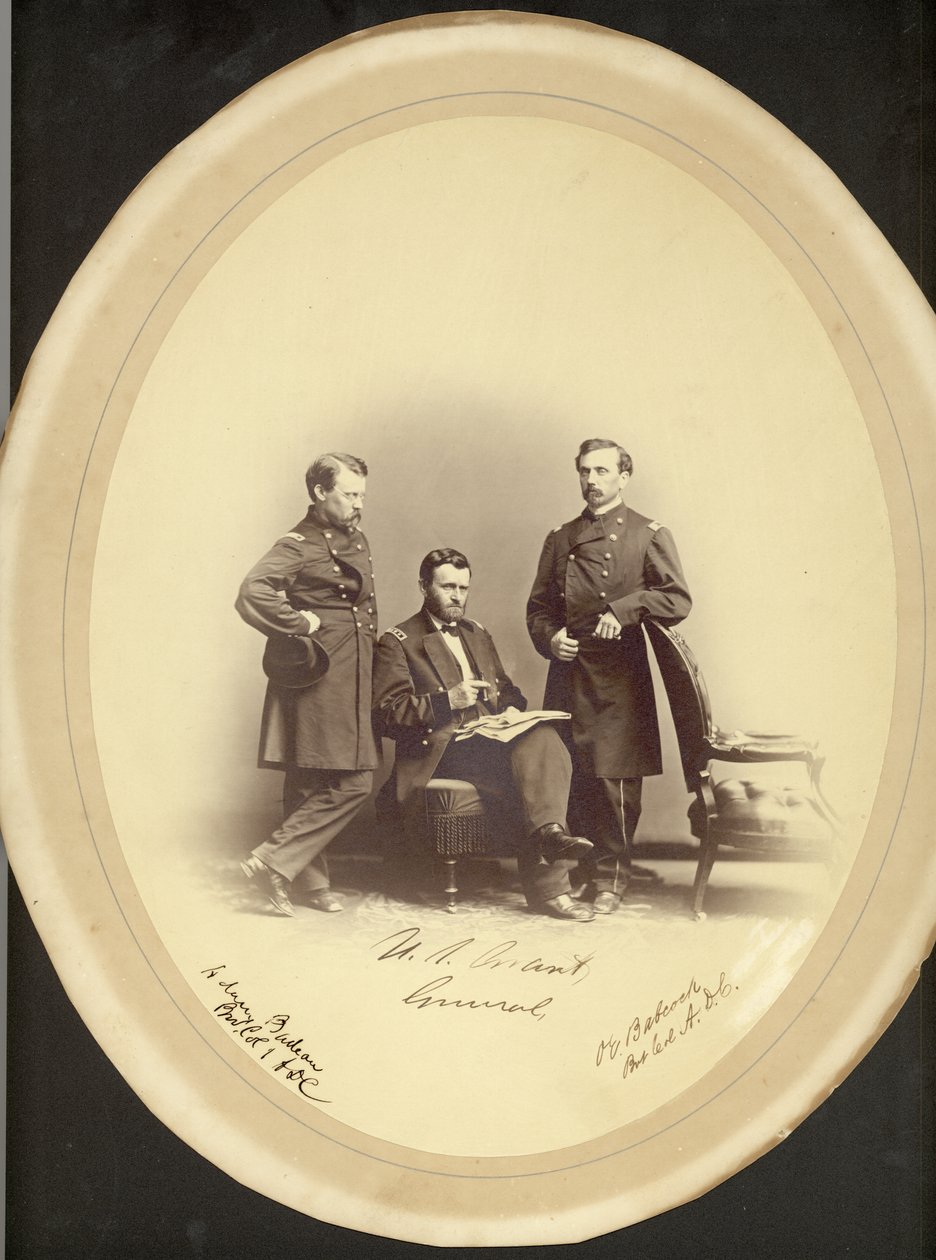 Lt. General Ulysses S. Grant, Bvt. Col. Adam Budeau, and Bvt. Col. O.E. Babcock. av Leon van Loo