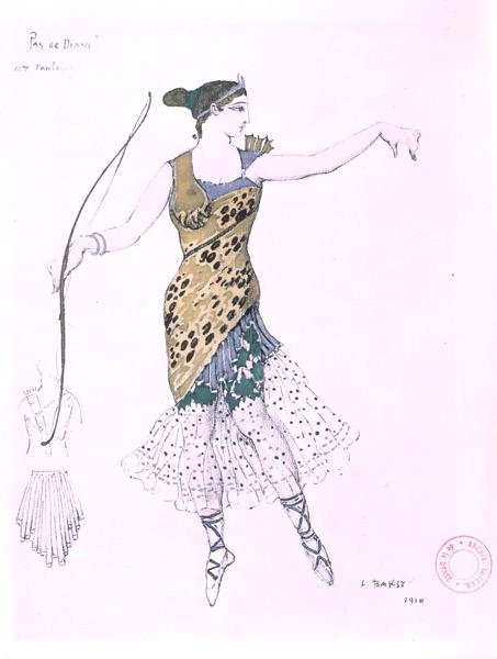 Anna Pavlova klädde sig till Diana av Leon Bakst
