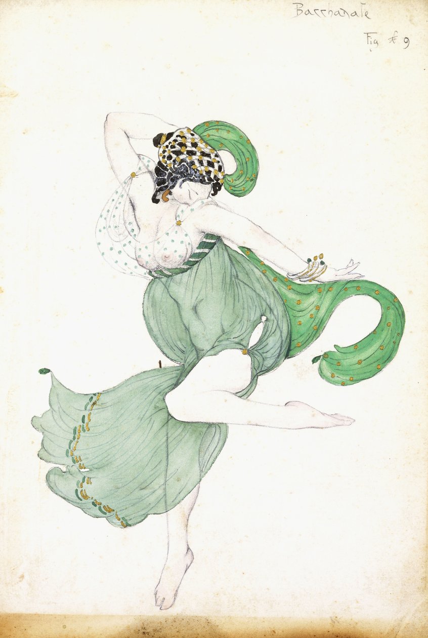 Kostymdesign för "Bacchanale", solistballerina, av Leon Bakst