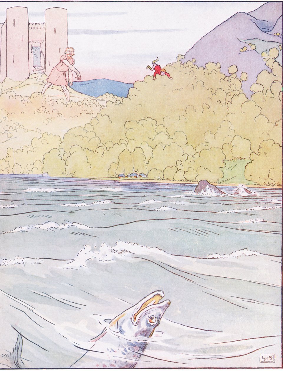 Monstret kastade Tom långt bort i havet. av Leonard Leslie Brooke