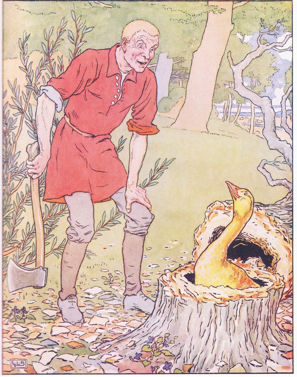 Där satt en gås bland rötterna, med fjädrar av rent guld. av Leonard Leslie Brooke