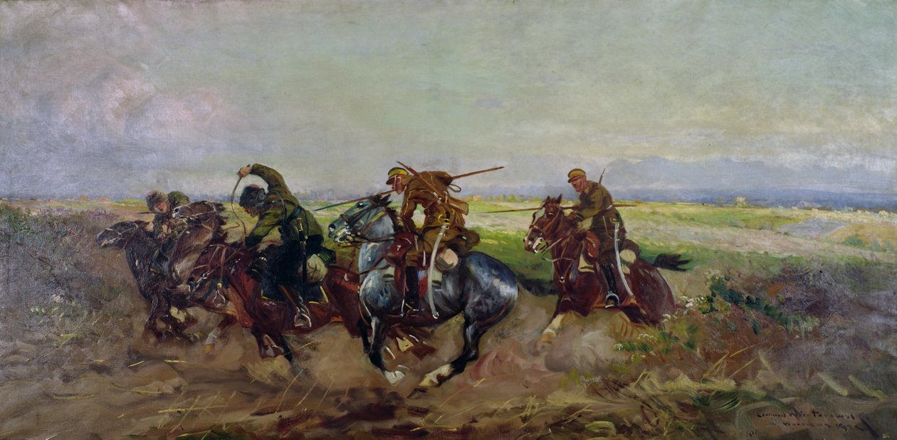 Polska Lancers attackerar ryssar, 1920 av Leonard Winterowski