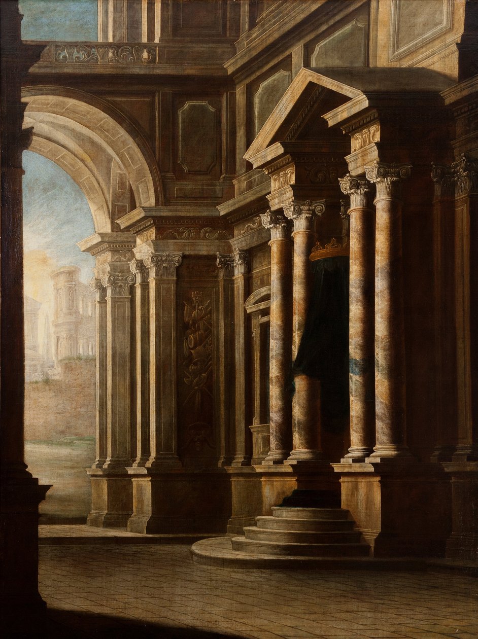 View of the Interior of a Building av Leonardo Coccorante