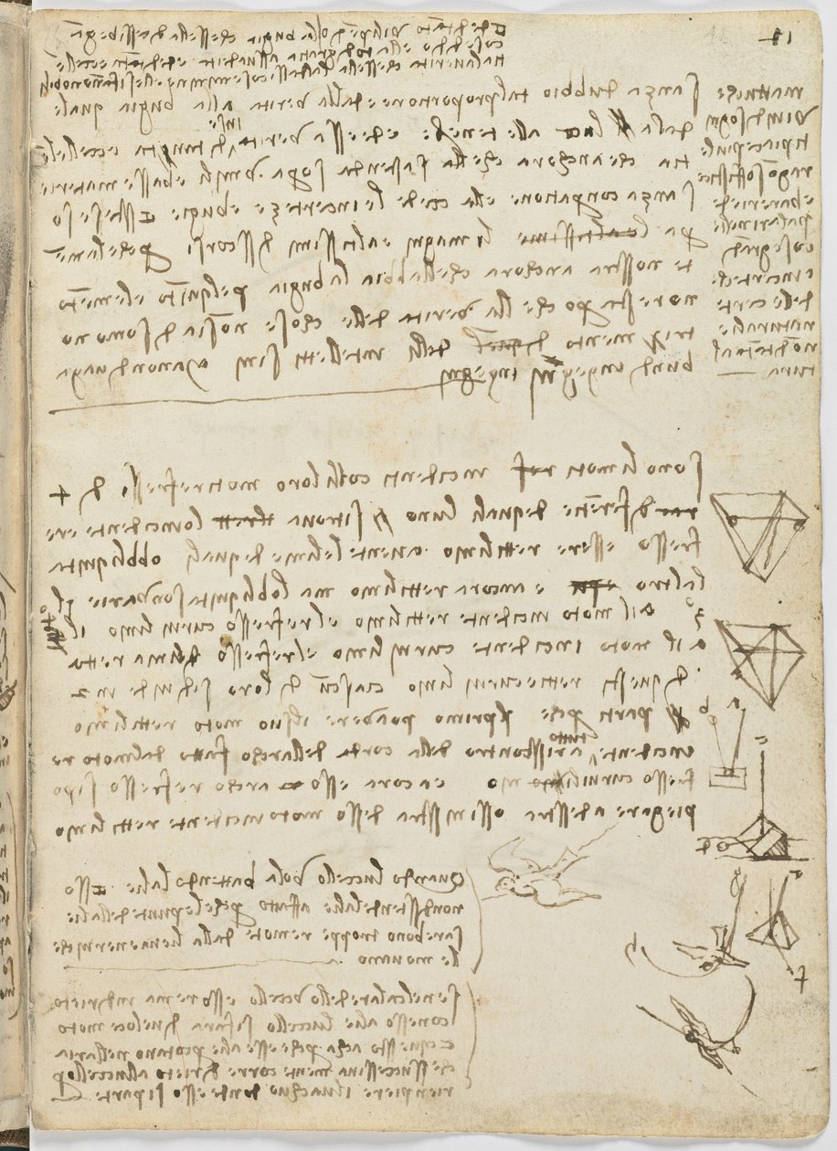 Fåglars flygkod, c. 1505-06, pappersmanuskript, cc. 18, blad 11 recto av Leonardo da Vinci