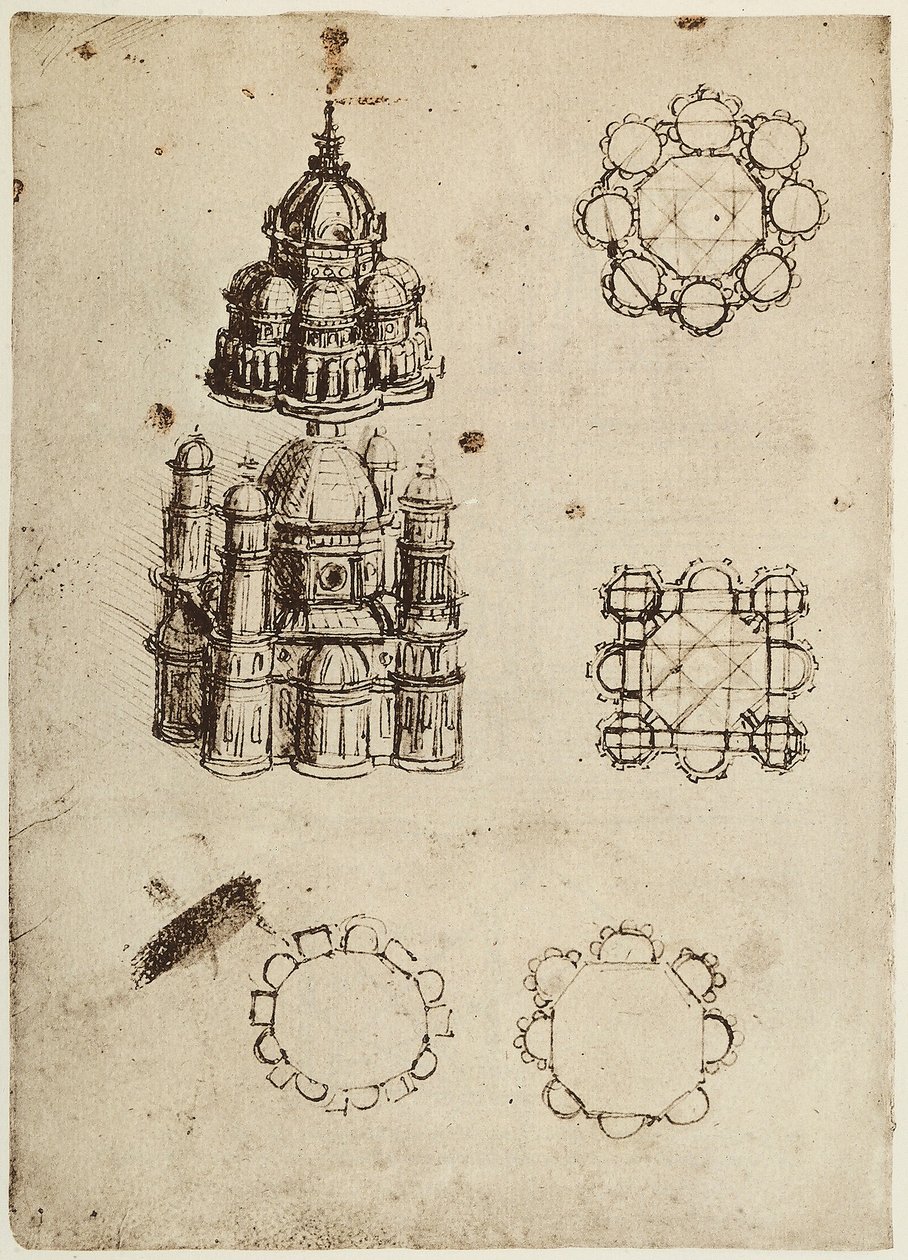 Fale fuafuaina tutotonu, tusia e Leonardo da Vinci, vaega o le Codex B (2173), c.25v, fale i le Institut de France, Parisswed av Leonardo da Vinci