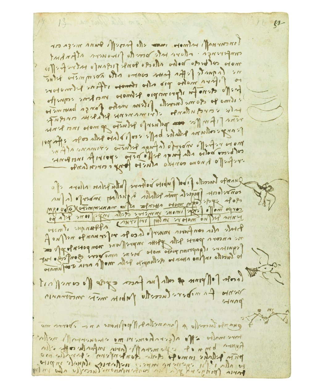 Codex om fåglarnas flygning, Folio 12 recto av Leonardo da Vinci