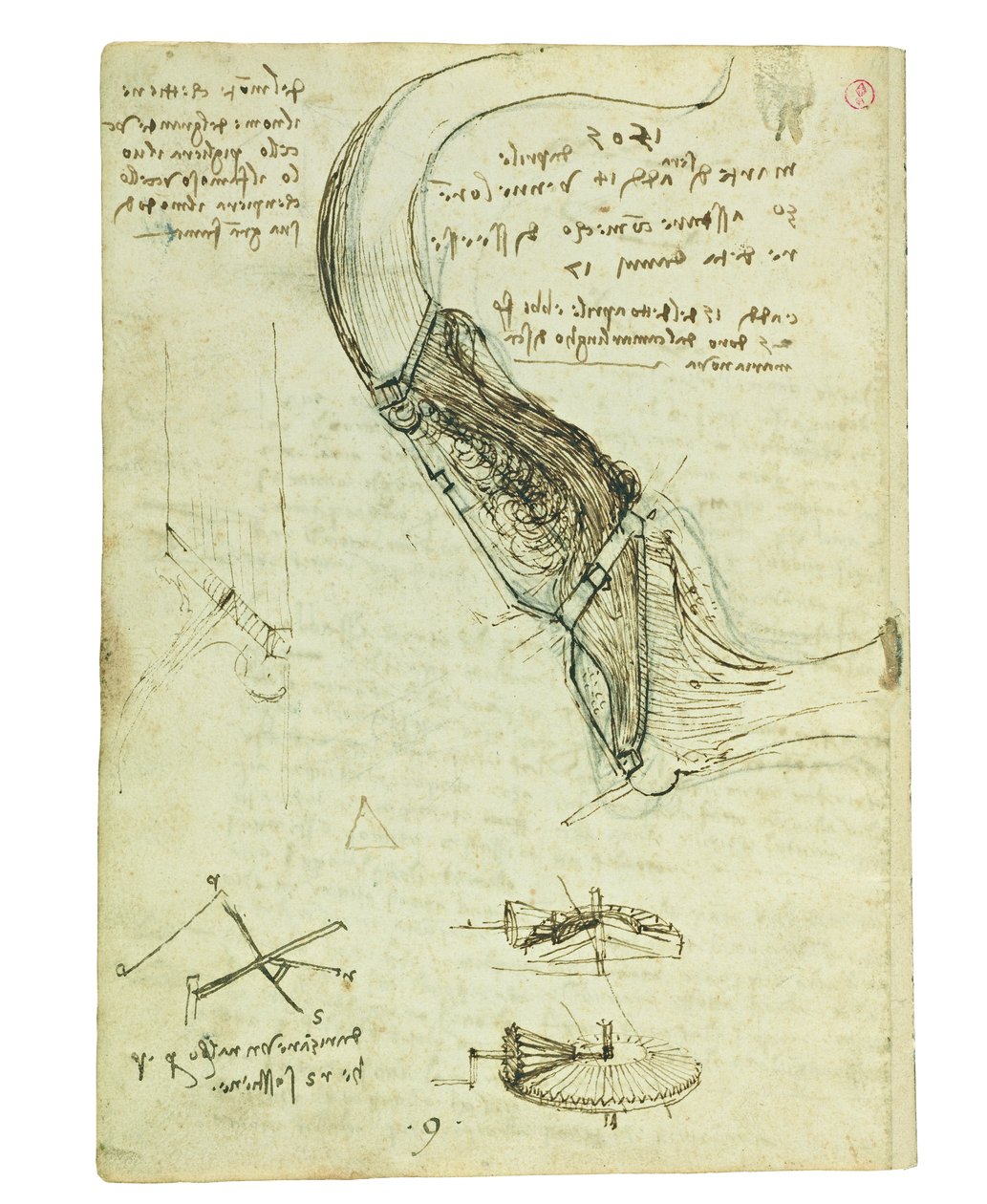 Kodex om fåglarnas flykt, Folio 18 verso av Leonardo da Vinci