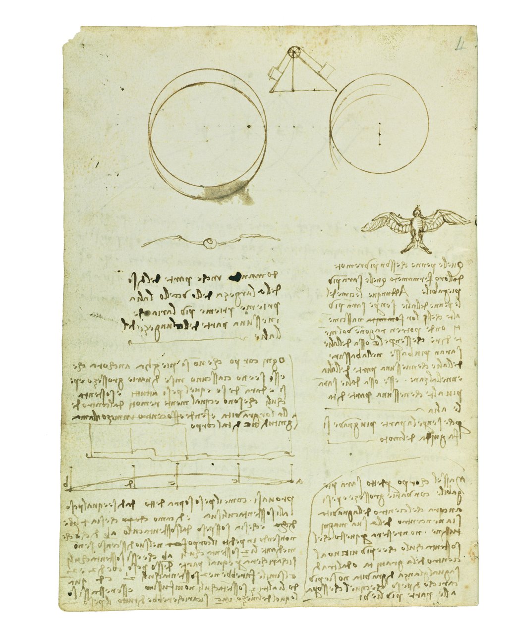 Codex om fåglarnas flygning, Folio 4 verso av Leonardo da Vinci