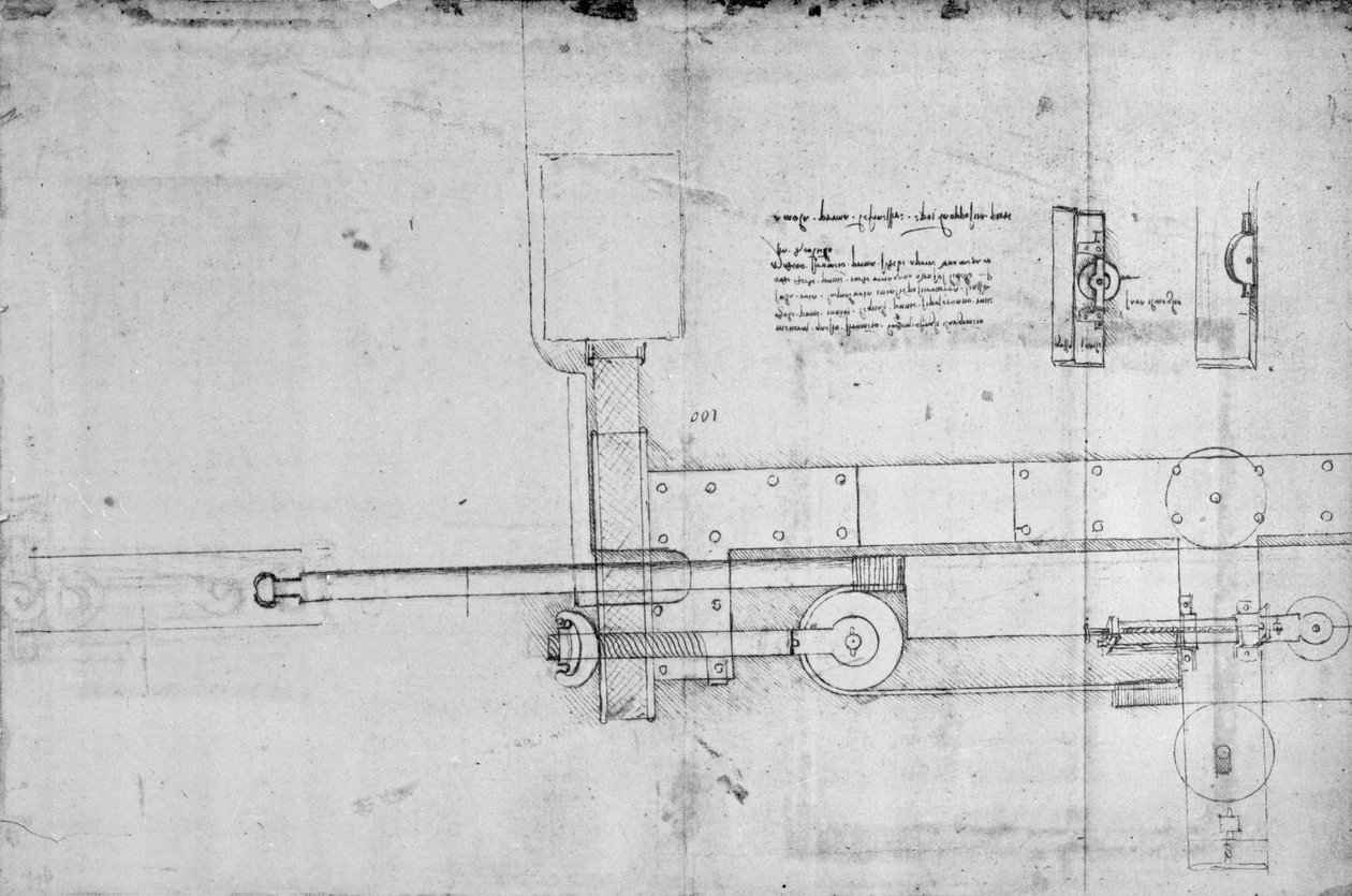 Schema över en mekanisk bult (penna och bläck på papper) av Leonardo da Vinci