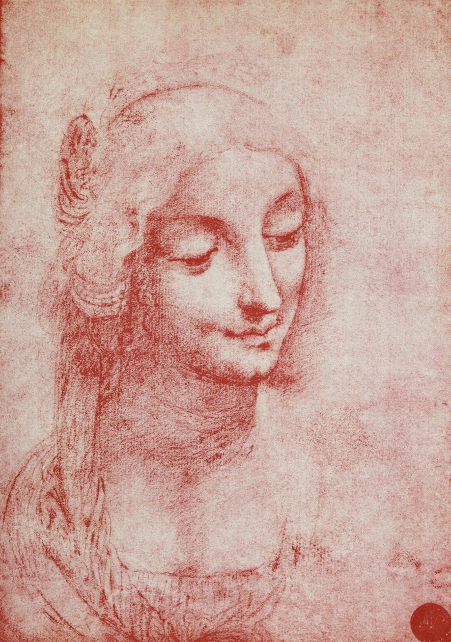 Head of a Woman (röd krita på papper) av Leonardo da Vinci