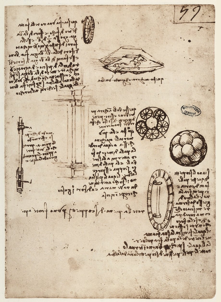 MS B 2173 f.59r, studie av militära vapen, 1488-90 av Leonardo da Vinci