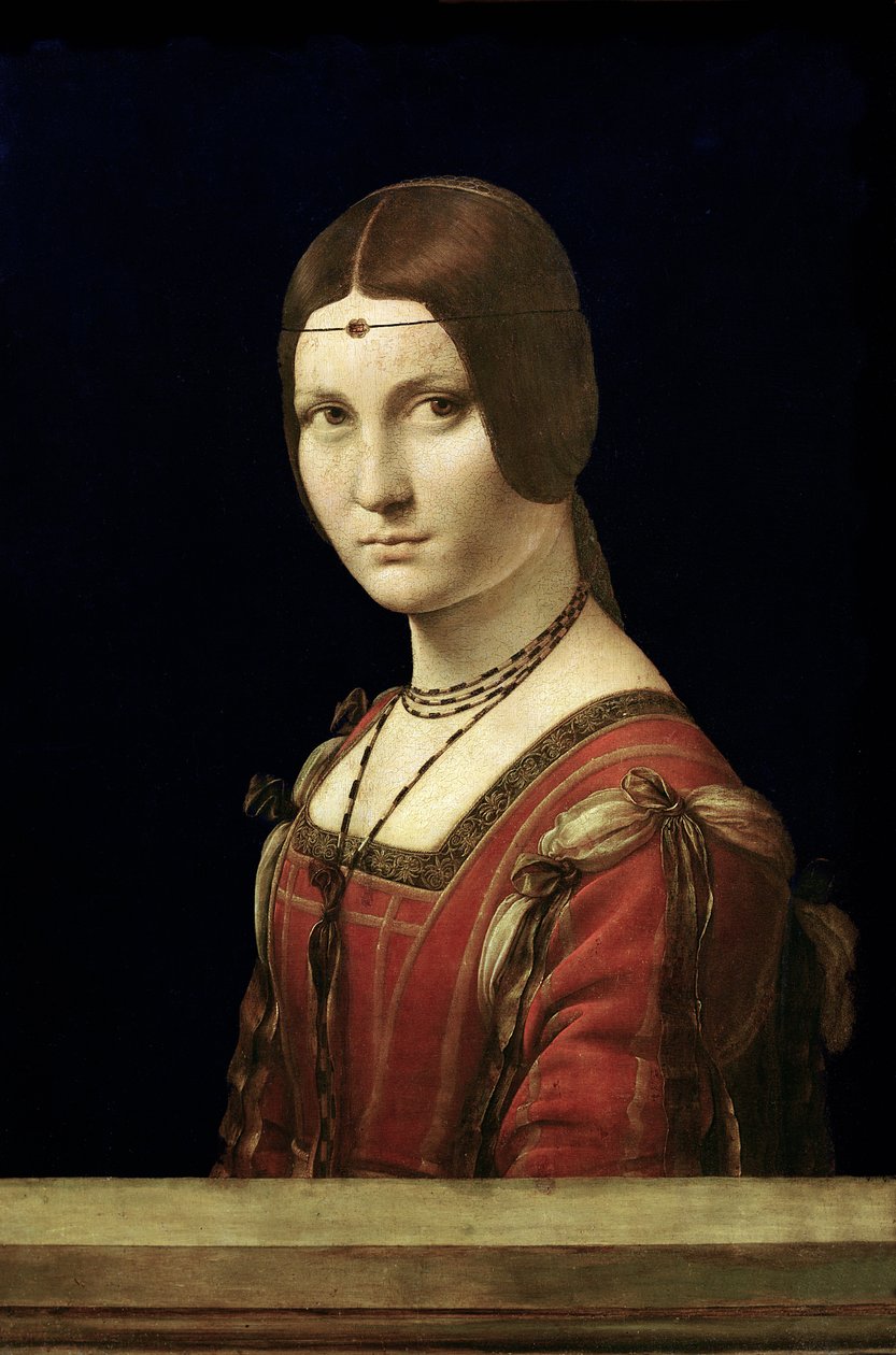 Porträtt av en dam från hovet i Milano, c.1490-95 av Leonardo da Vinci