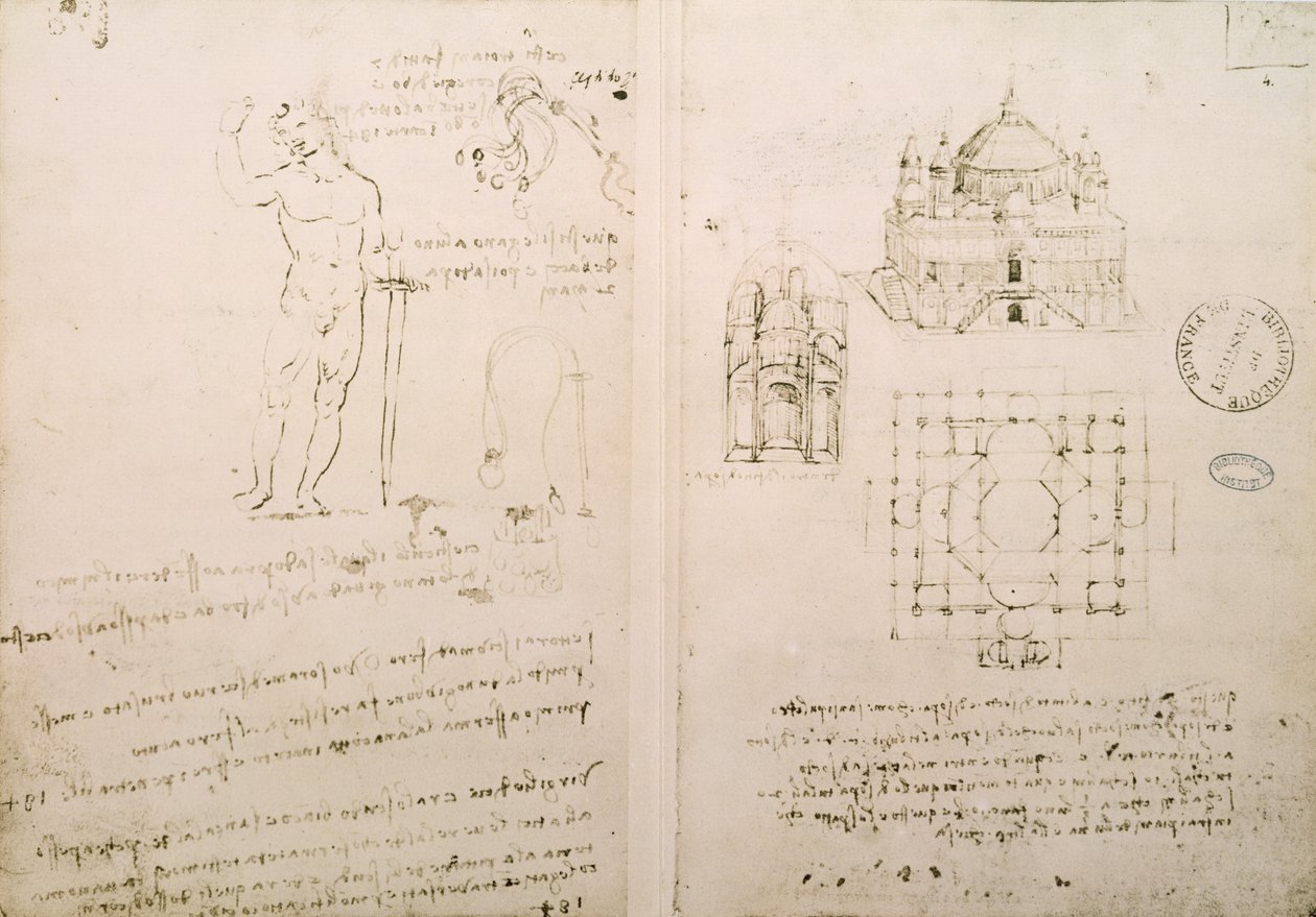 Skiss av en kyrka liknande St. Sepolcro i Milano, fol. 4r från Codex Ashburnham I och II (tidigare del av Ms B (2184) och Ms A), c.1492 av Leonardo da Vinci
