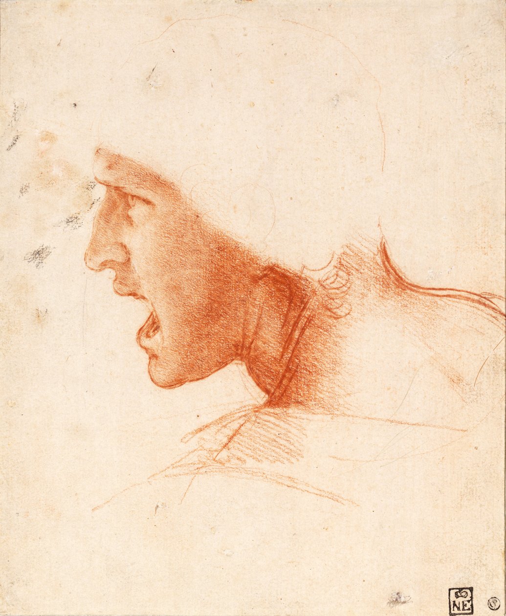 Study of a Warriors Head for the Battle of Anghiari av Leonardo da Vinci