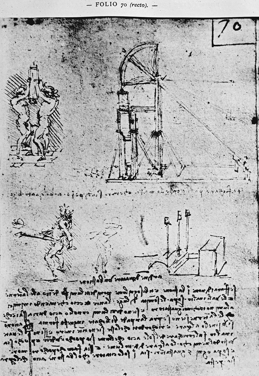 Förslag på hur man bygger en bastion på natten, fol. 70r från Paris manuskript B, 1488-90 av Leonardo da Vinci