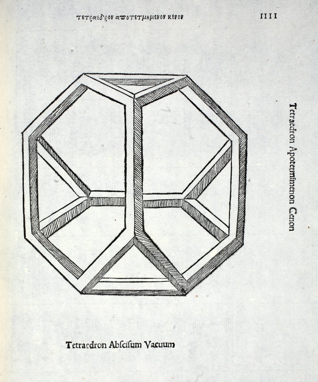 Tetraedron Abscissum Vacuum, illustration från "Divine Proportion" av Luca Pacioli (c.1445-1517), ursprungligen pub. Venedig, 1509 av Leonardo da Vinci