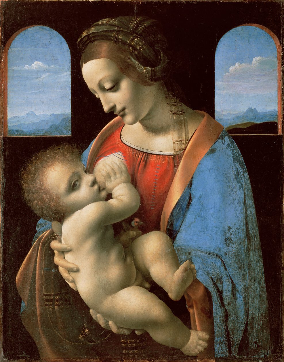 The Litta Madonna, c.1490 (tempera på duk överförd från panel) av Leonardo da Vinci