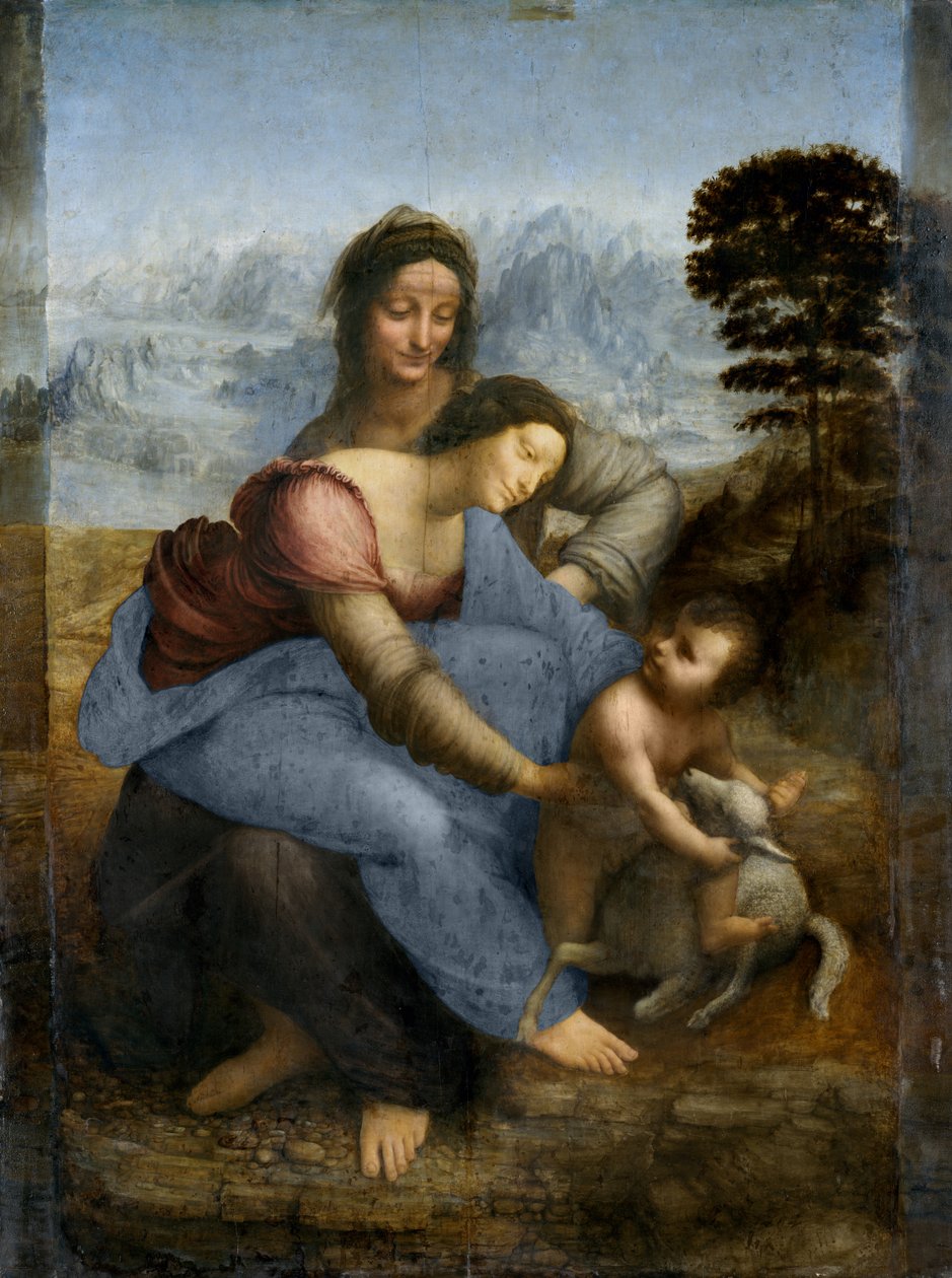 Jomfru og barn med St. Anne, ca. 1510 swed av Leonardo da Vinci