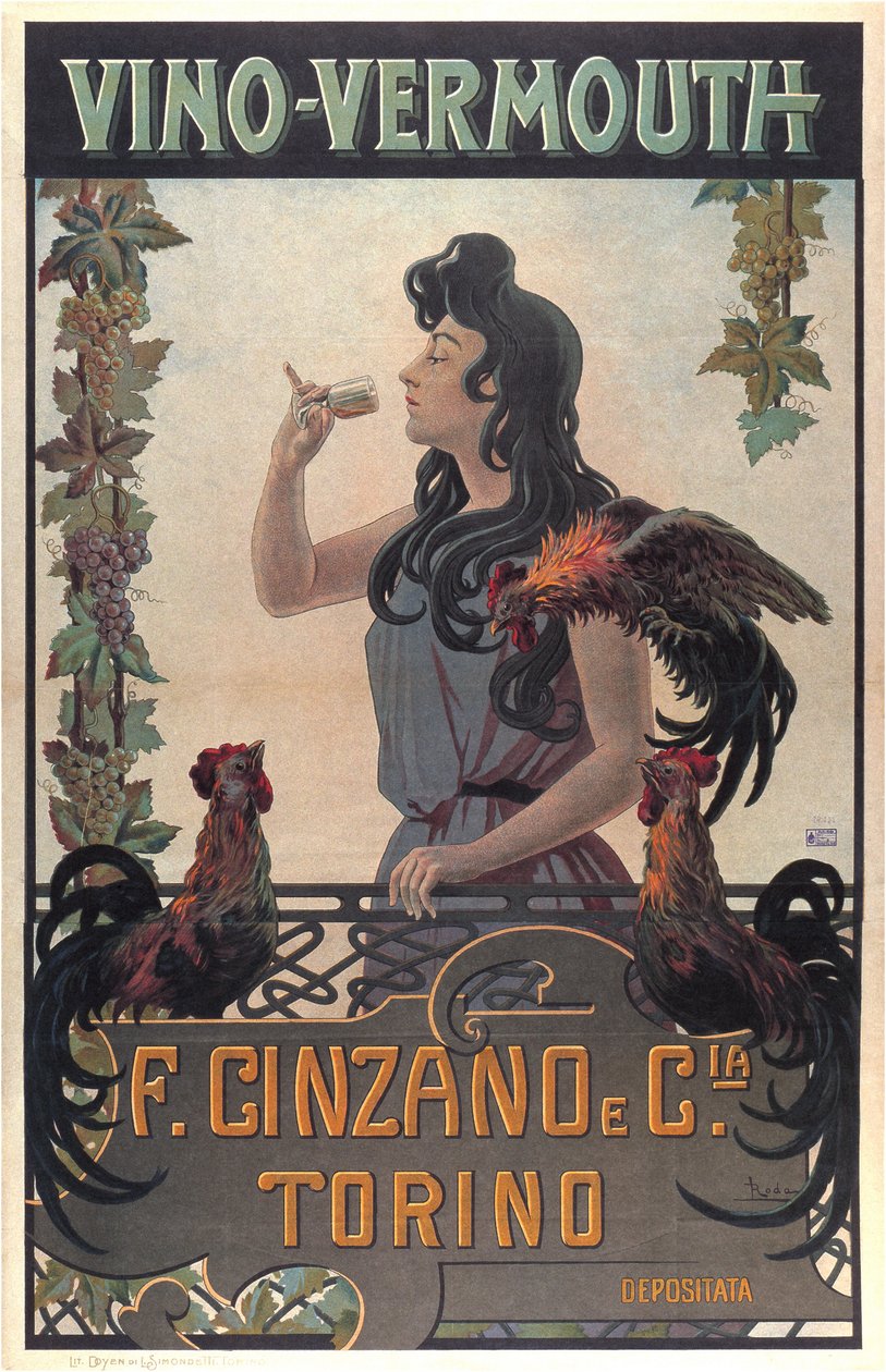Vino-Vermouth-reklam, ca 1900 (tryck) av Leonardo Roda