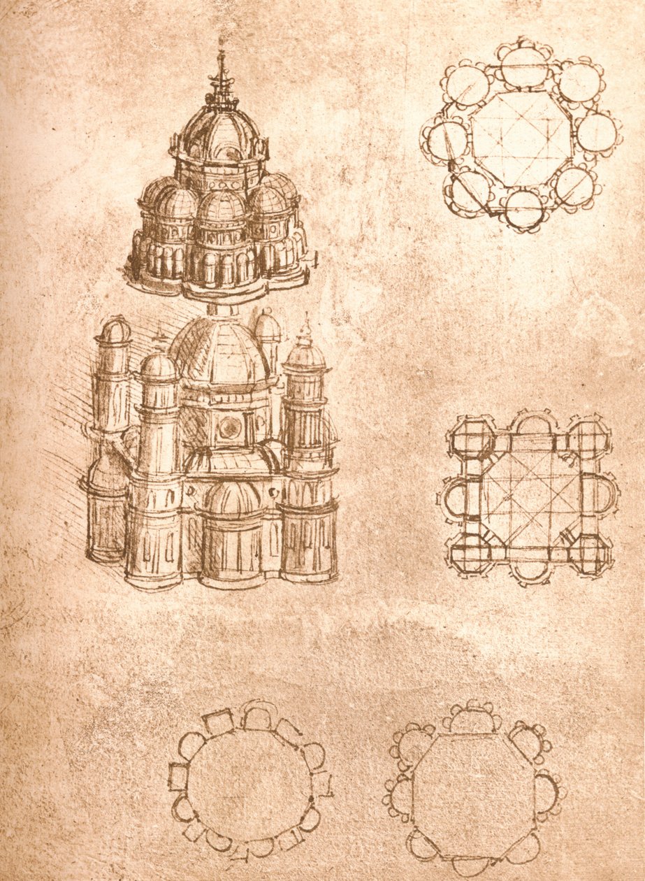 Ritning av kyrkor, c1472-c1519 1883 av Leonardo da Vinci