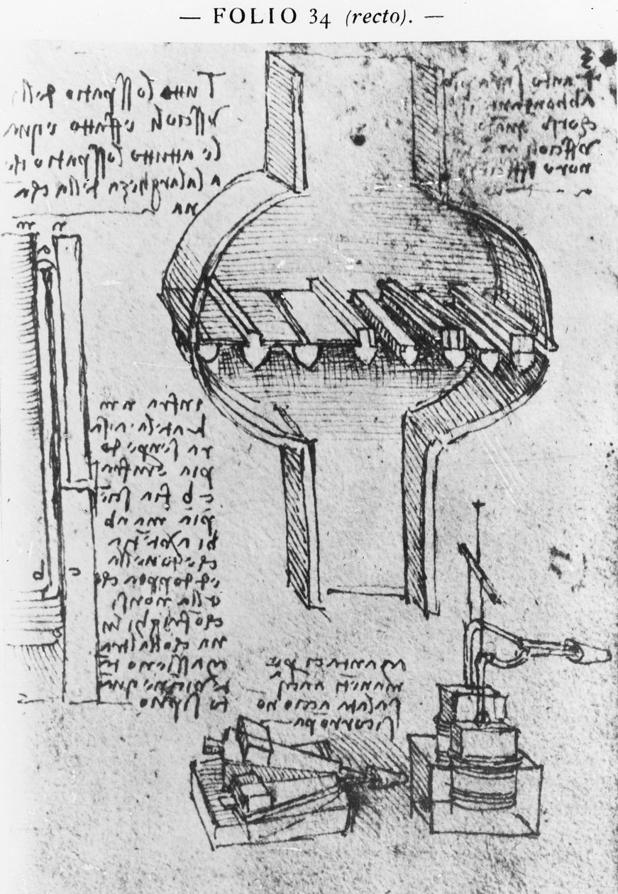 Fol. 34r från Manuskript E, 1513-14 av Leonardo da Vinci