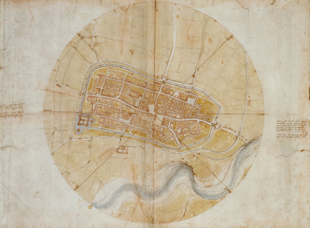 Plan över Imola av Leonardo da Vinci