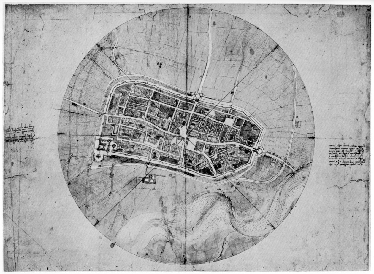 Plan av Imola, Italien, c1502 1954 av Leonardo da Vinci