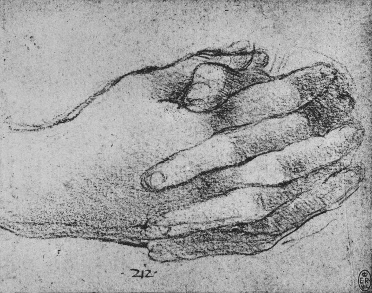 Studie av knäppta händer, c1480 1945 av Leonardo da Vinci