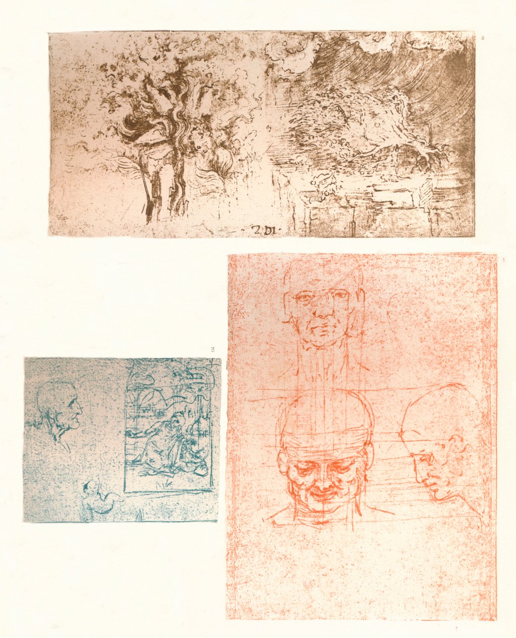 Tre ritningar, c1472-c1519 1883 av Leonardo da Vinci