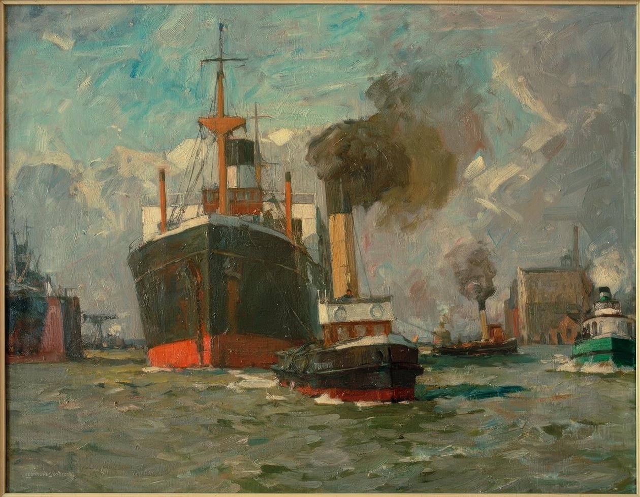Inkommande ångare (Hamburg) av Leonhard Sandrock