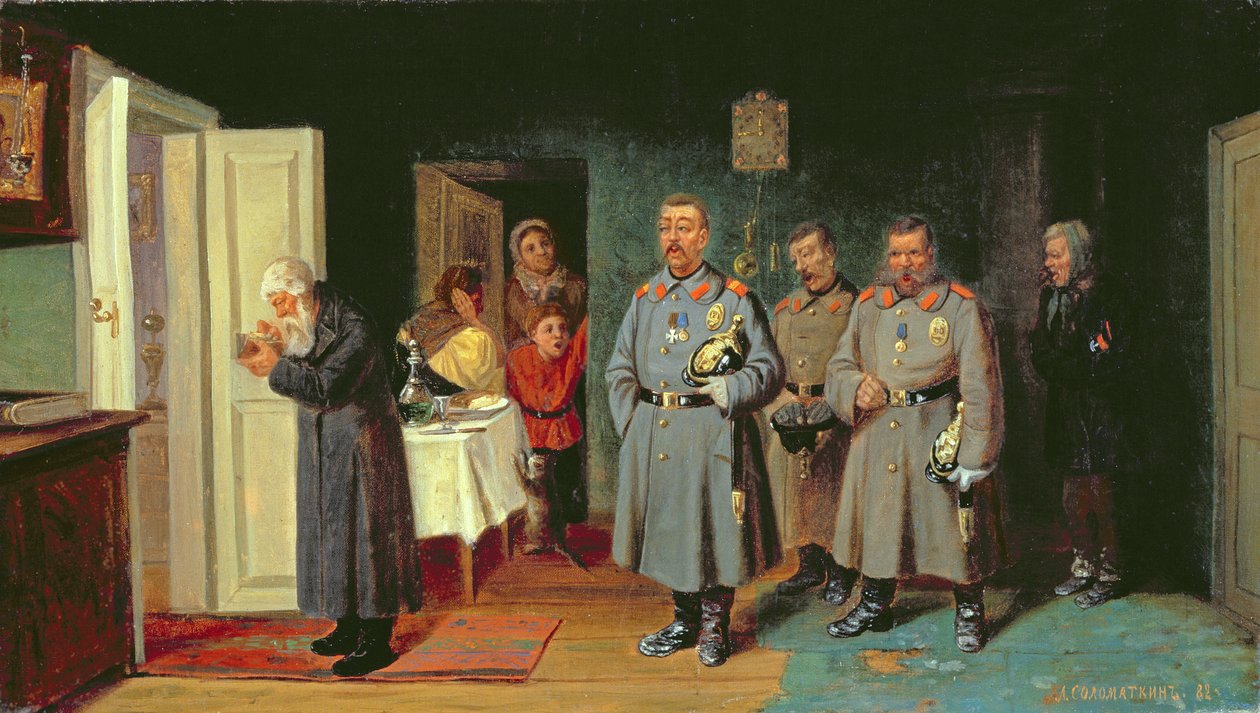 Polismän som sjunger julsånger, 1867 av Leonid Ivanovich Solomatkin