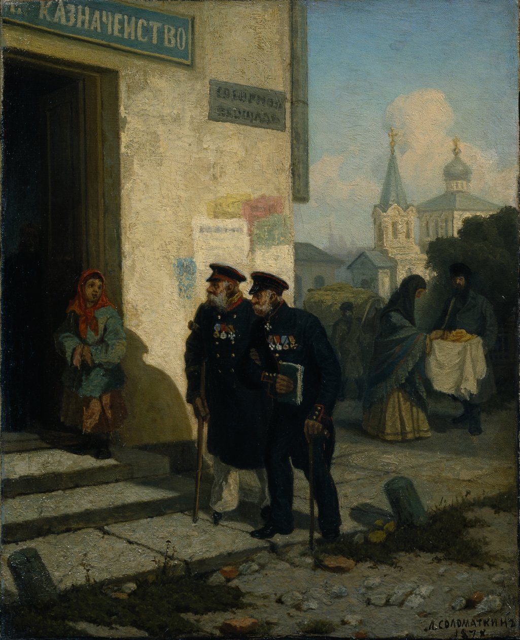 Pensionsdagen, 1878 av Leonid Ivanovich Solomatkin