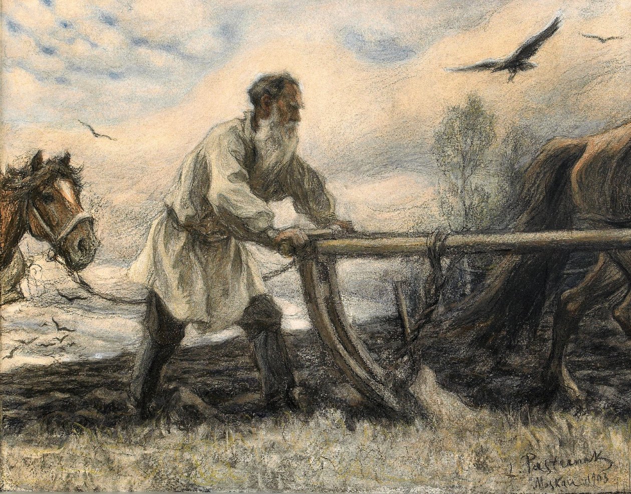Lev Tolstoj vid plogen, 1903 av Leonid Osipovic Pasternak