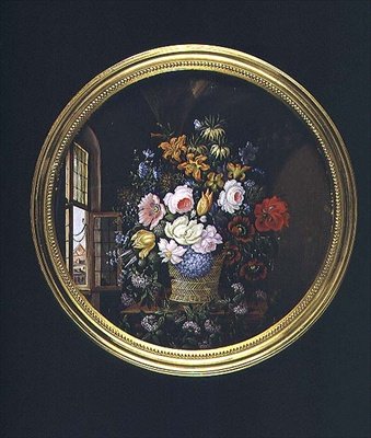 Blommor vid ett öppet fönster av Leopold Brunner