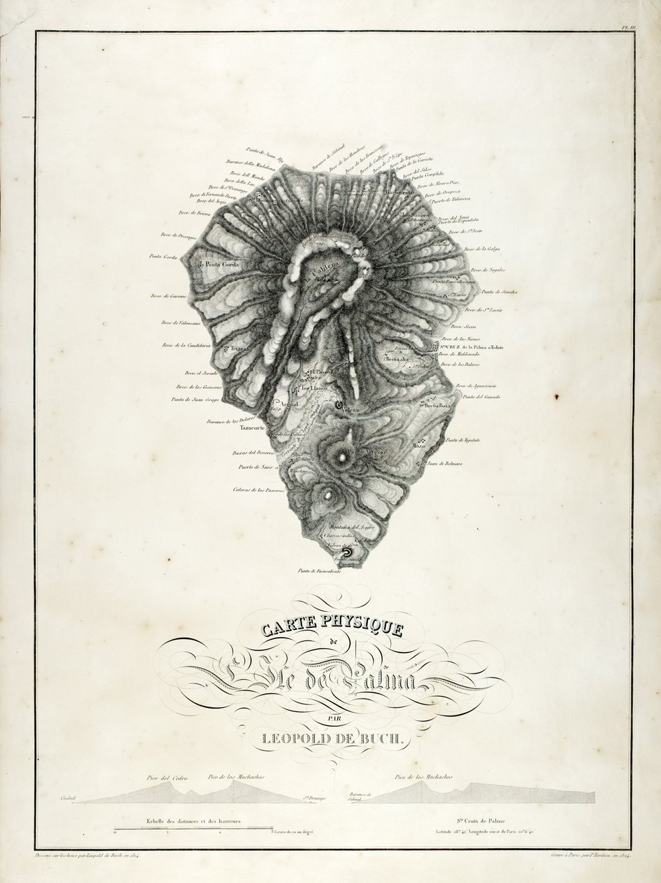 Fysisk karta över La Palma, 1814 av Leopold de Buch