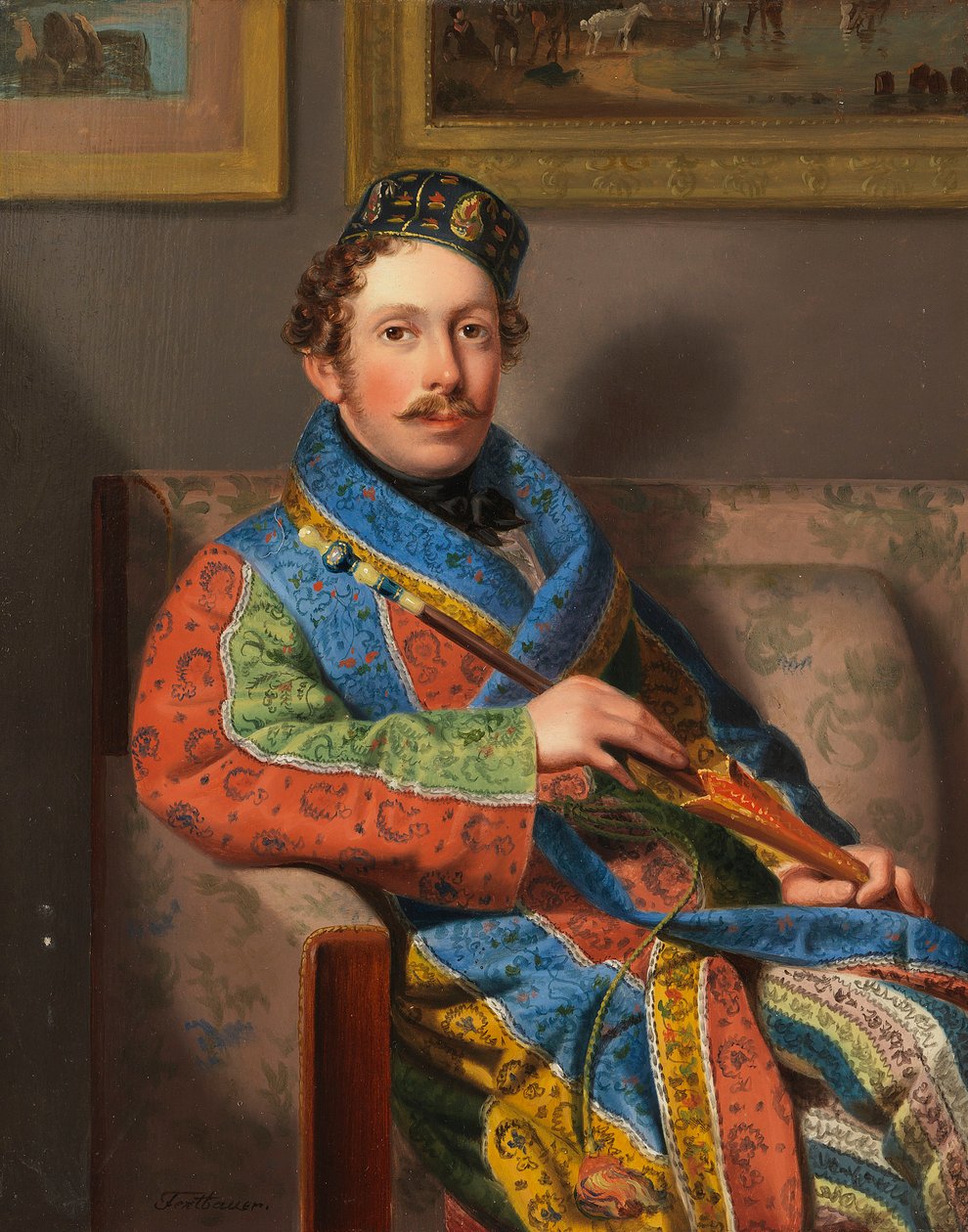 Ung gentleman i en rökande klänning, 1830. av Leopold Fertbauer
