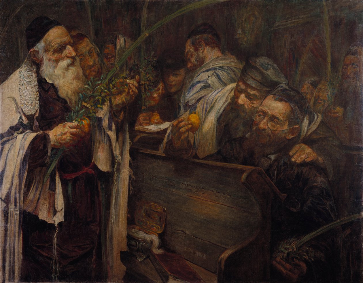 Sukkot i synagogan (olja på duk) av Leopold Pilichowski