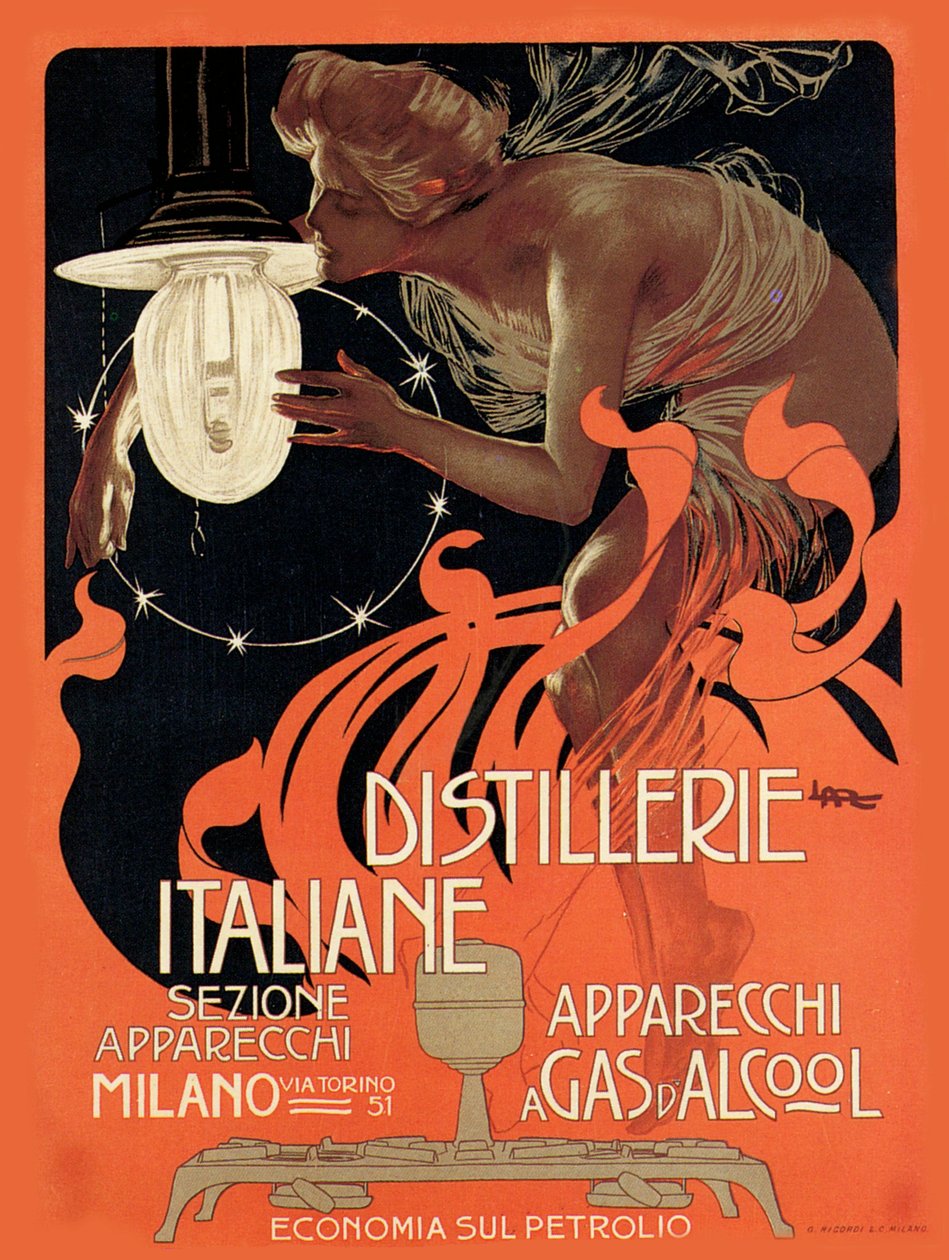 Italienska destillerier, 1890-talet. av Leopoldo Metlicovitz