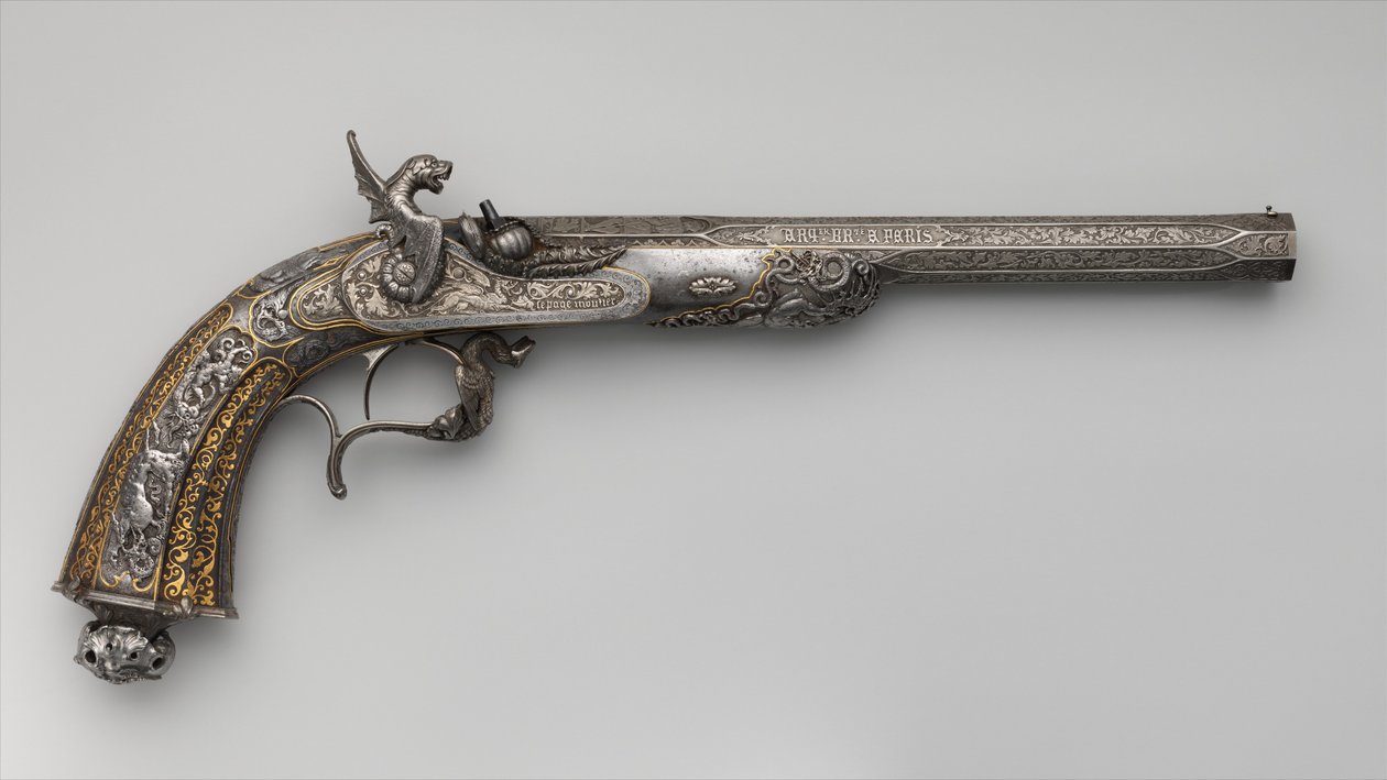 Percussion Exhibition Pistol, fransk, daterad 1851 av Lepage Moutier