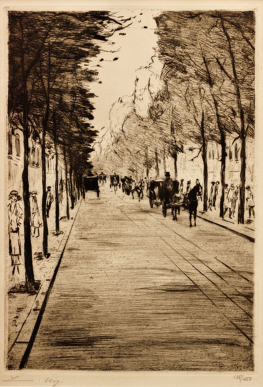 Berlin taxi - höger - väntar i Tiergarten II av Lesser Ury