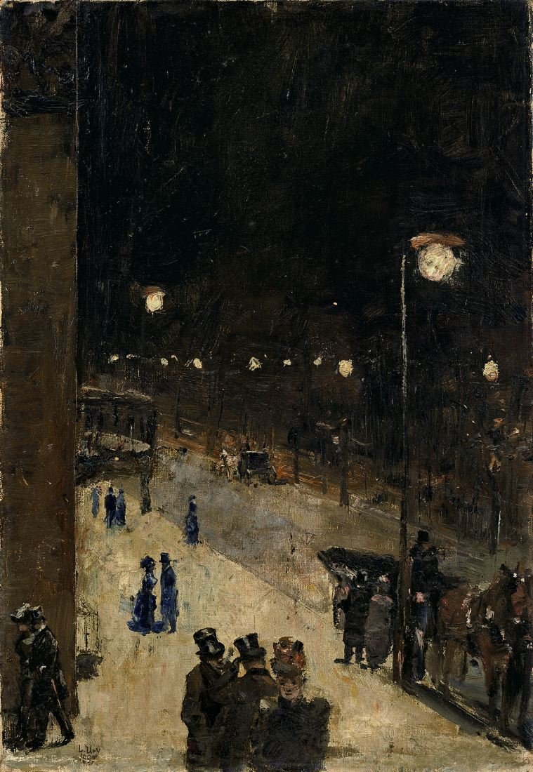 Berliner Strae bei Nacht av Lesser Ury