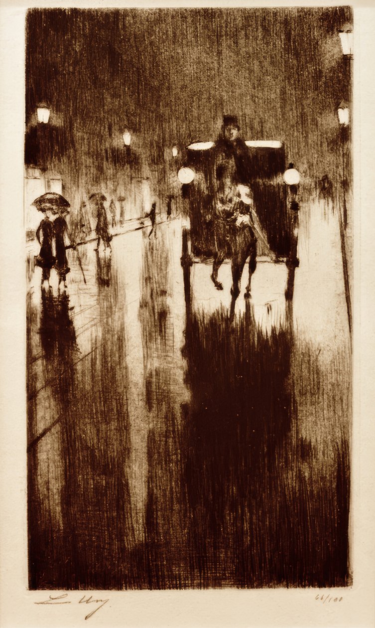 Hästhytt i regnigt väder av Lesser Ury