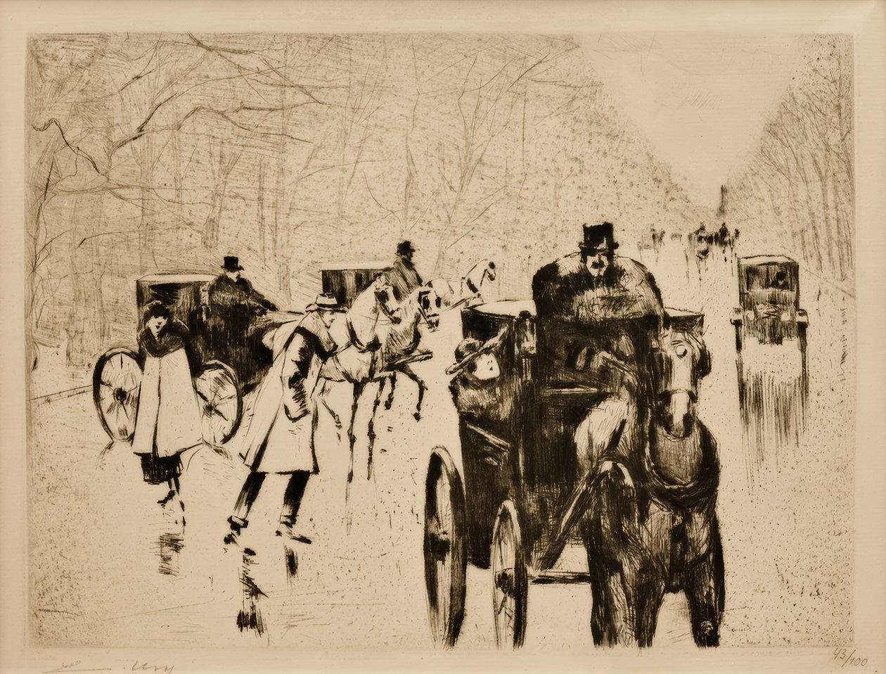 Vinter zoo allé med hästhytter av Lesser Ury