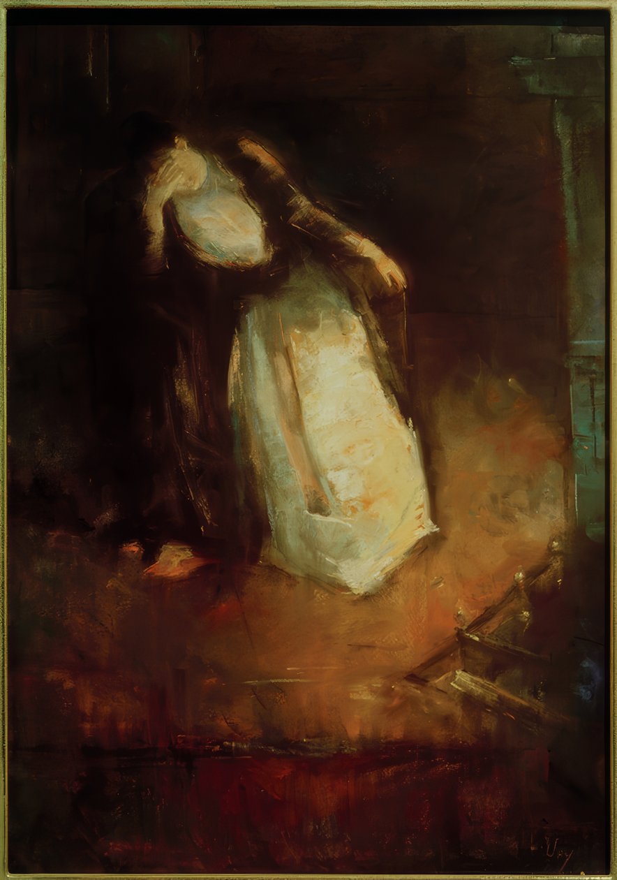 Kvinna vid kaminen (Drömmer vid kaminen) av Lesser Ury